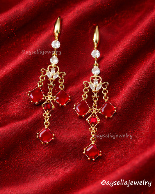 Red-Gold Chandelier Earrings