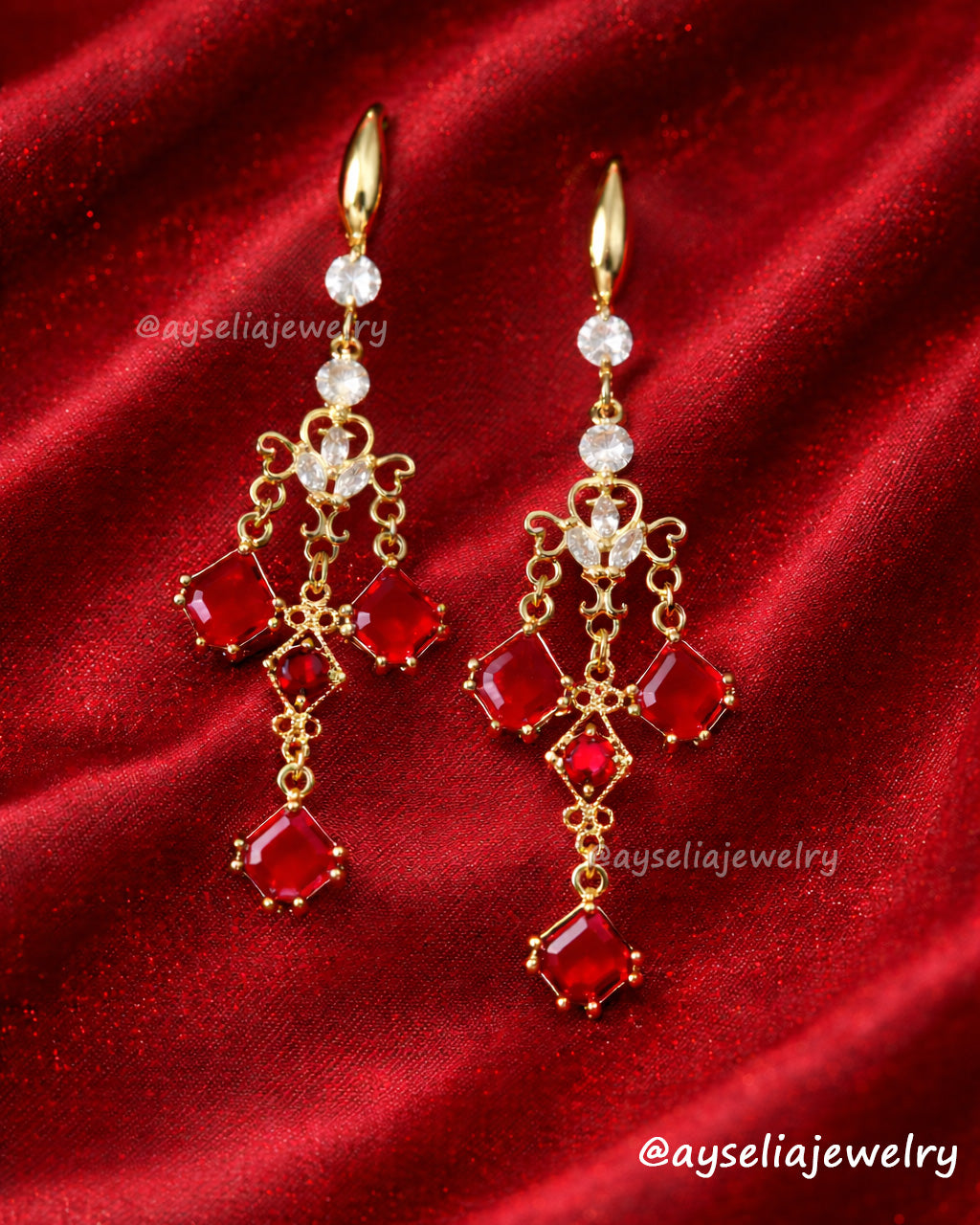 Red-Gold Chandelier Earrings