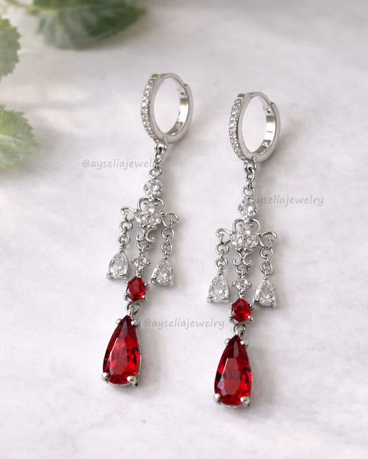 Red-Silver Chandelier Earrings