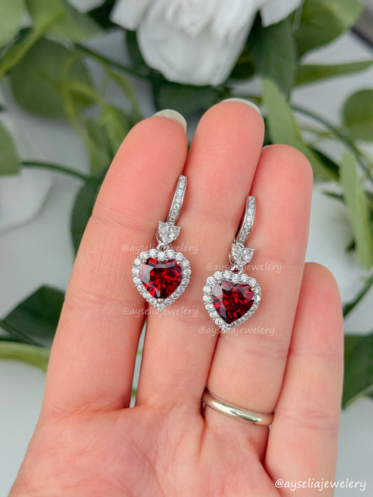 Heart Red-Silver Hoop Earrings