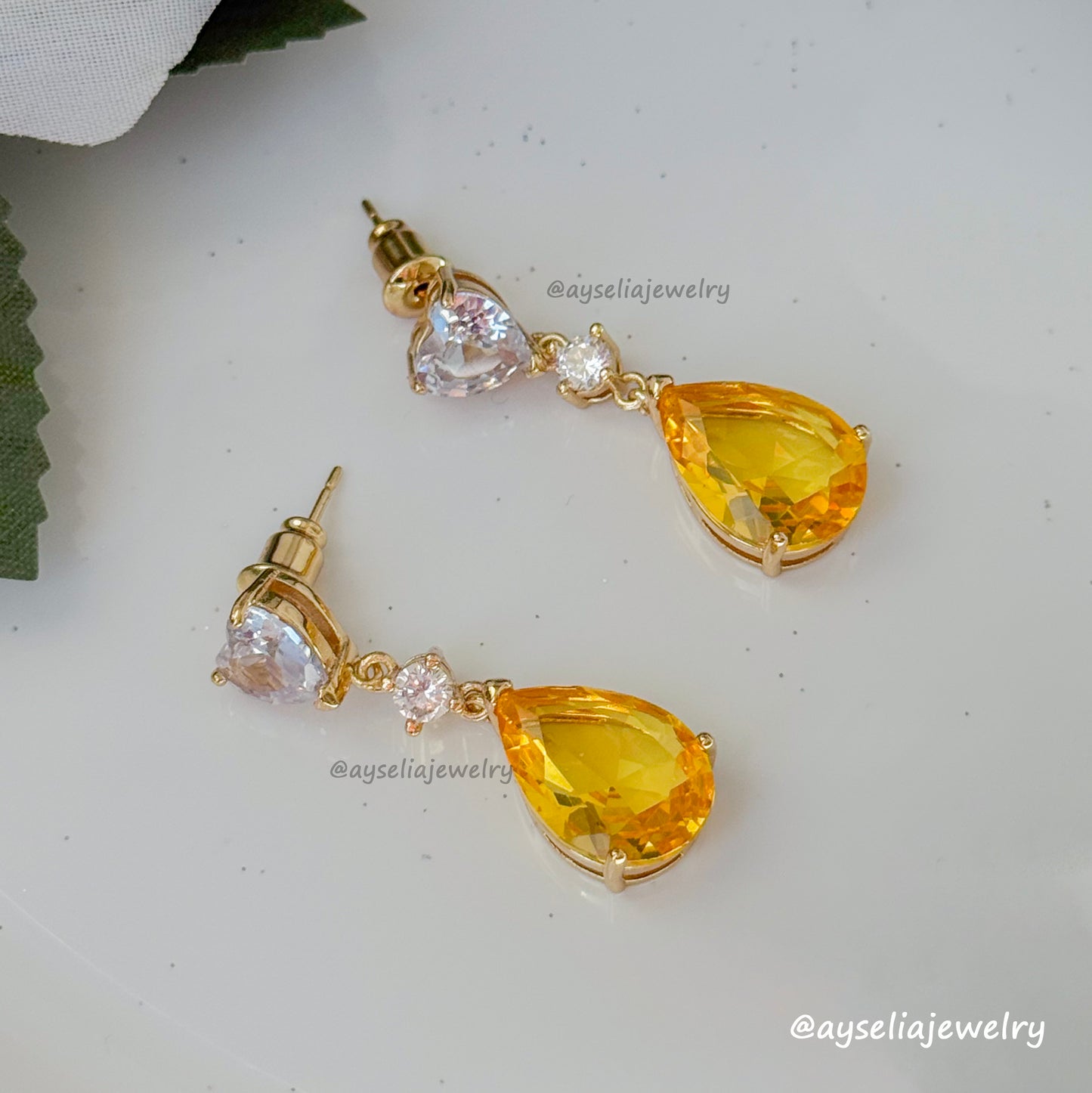 Amber Heart & Drop Earrings
