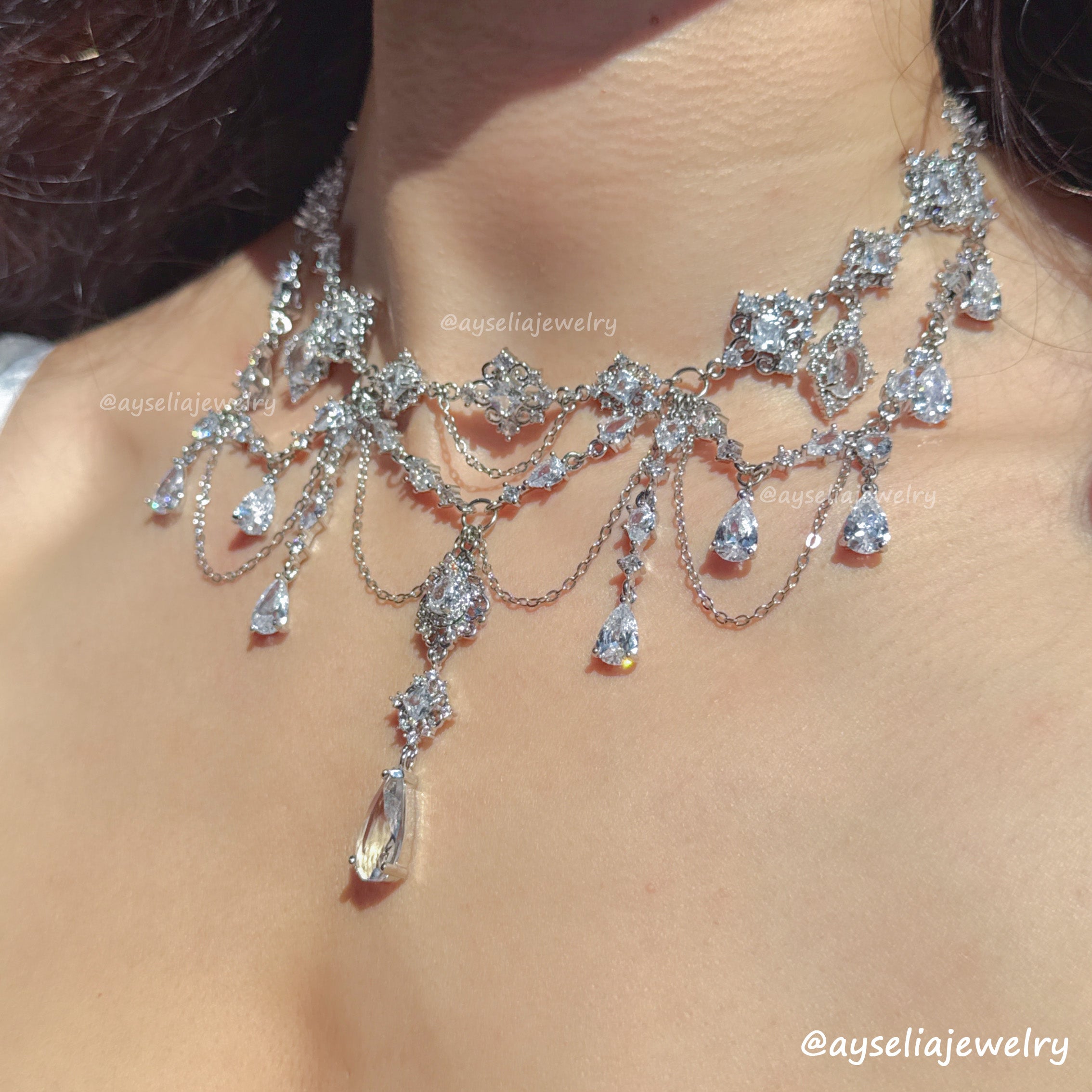 Ravessia Silver Jewelry Set | Bridal Jewelry Necklace & Earrings