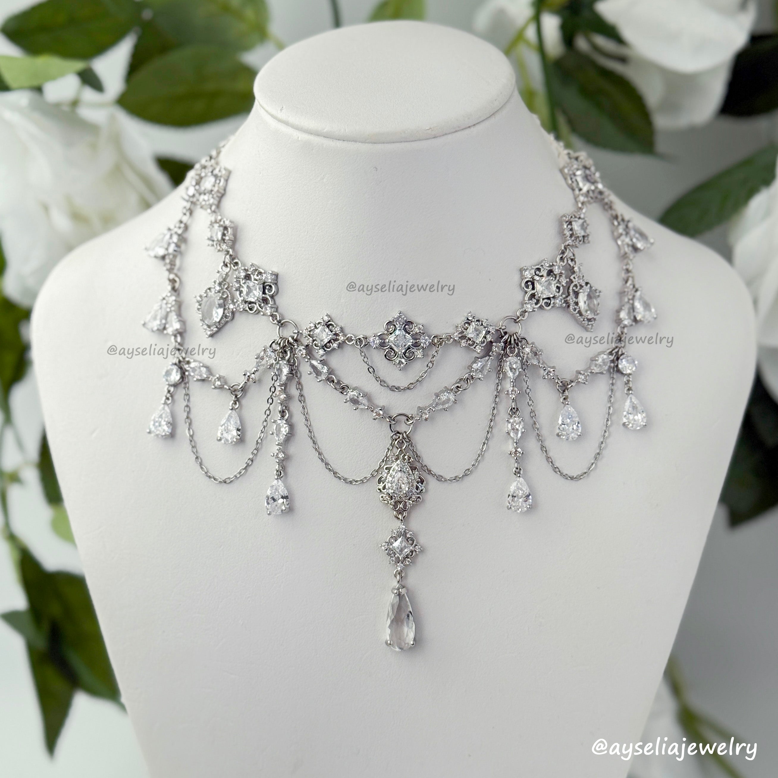 Ravessia Silver Jewelry Set | Bridal Jewelry Necklace & Earrings
