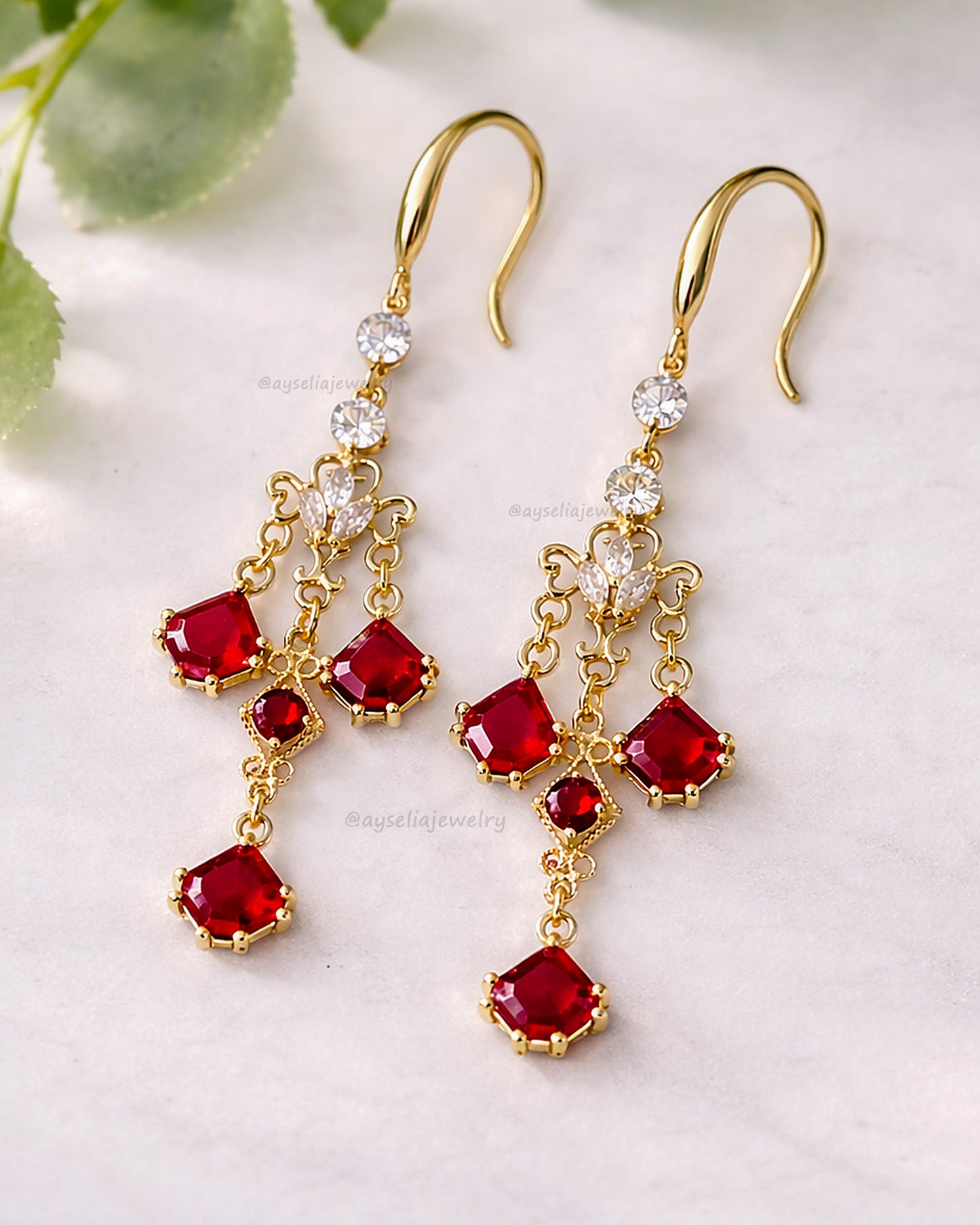 Red-Gold Chandelier Earrings